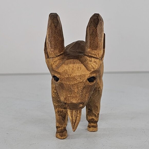 Hand-Carved Wooden Goat Figurine With Intricate Detailing Signed Folk Art - Picture 2 of 8